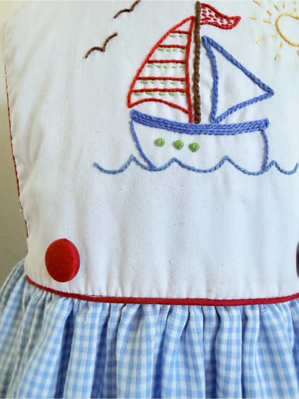 The Proper Peony Sailboat Embroidered Gingham Dress 3T